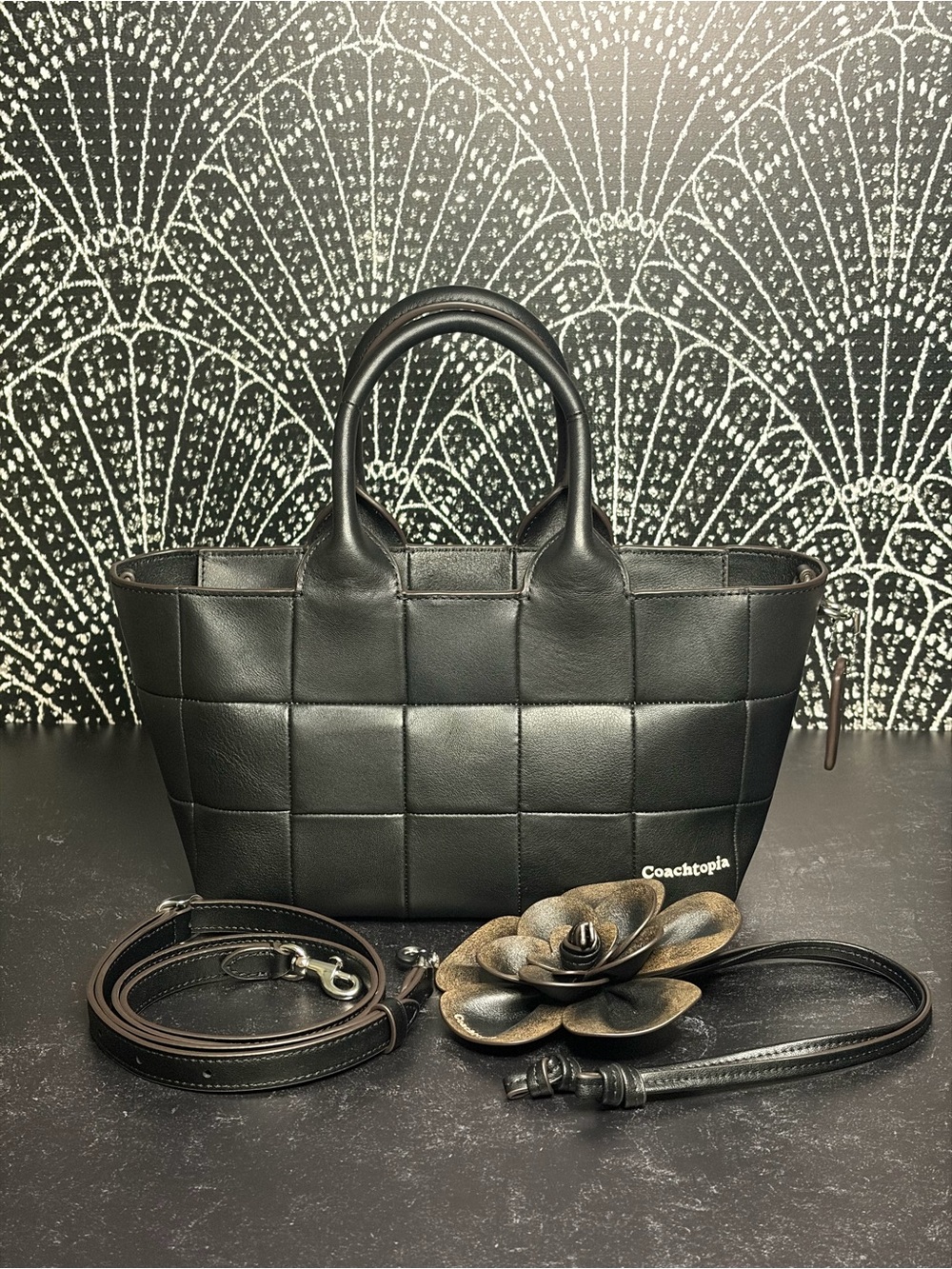 Coachtopia small Leather Tote with Coachtopia leather flower in loved leather